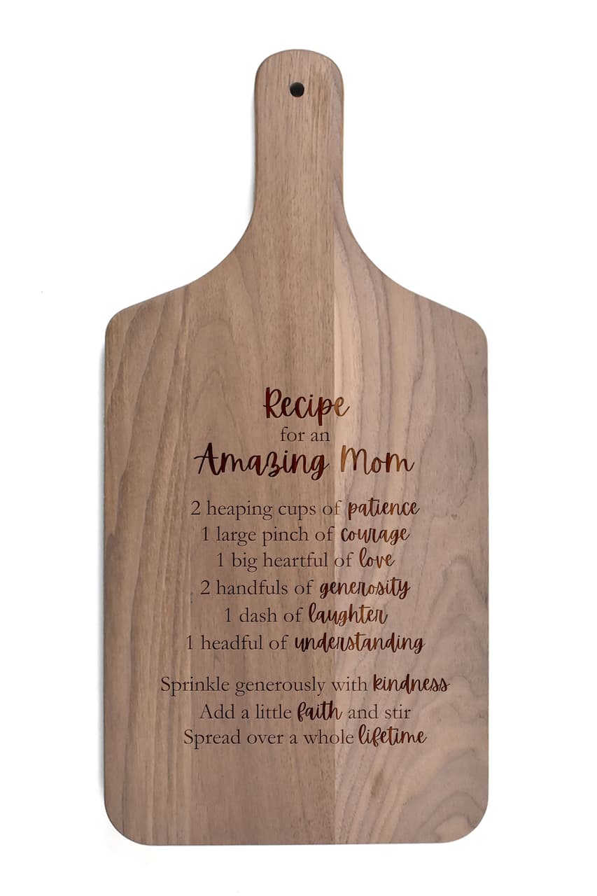 17" Recipe for an Amazing Mom Walnut Paddle Cutting Board